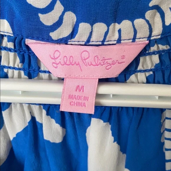 Lilly Pulitzer Elsa Blue and White Nautical Print 100% Silk Long-Sleeve Top - Picture 3 of 7